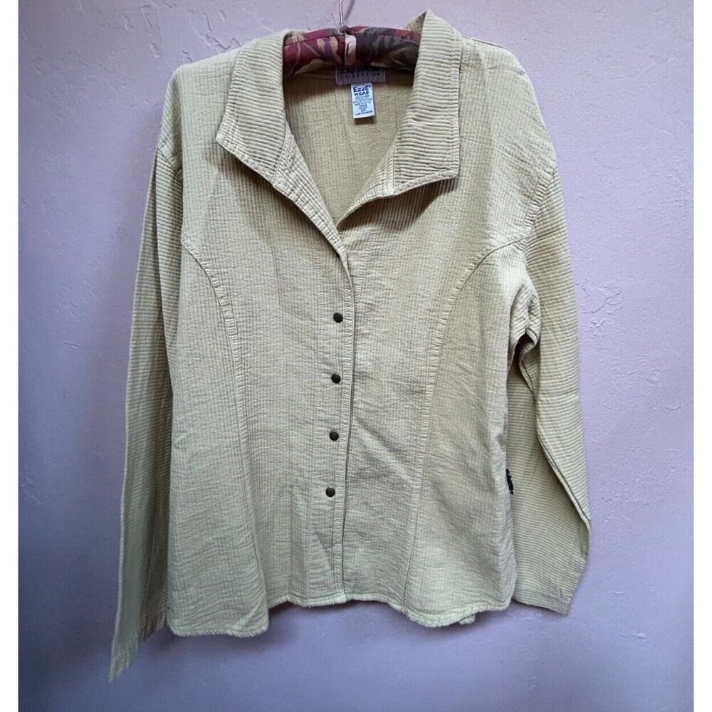 EZZE Wear Cord Cotton Womens Small 2 Pc Green Comfort Pull On Pant/Shirt Set